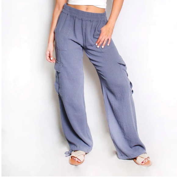 NWT RSQ Wide Leg Cargo Pants in Steel Blue - Picture 1 of 10